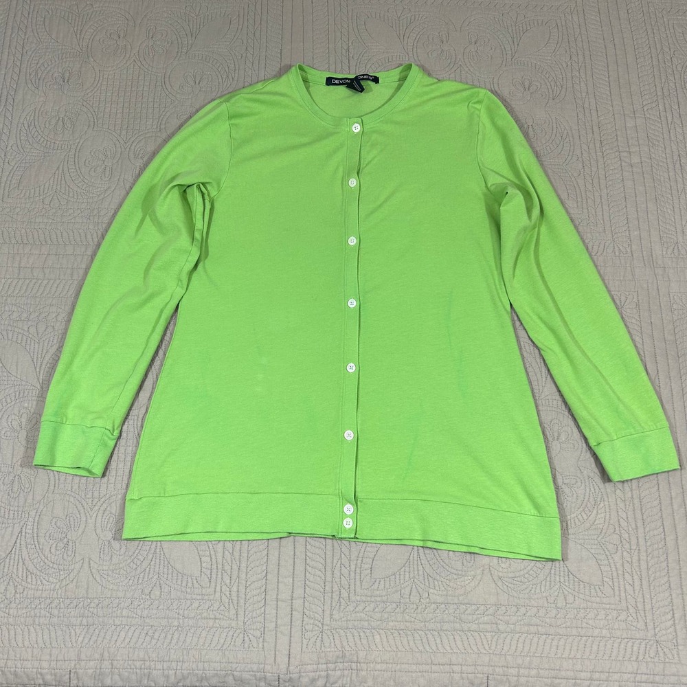 Devon & Jones Women's M Cardigan Green Cotton Modal Blend Warm Made in Peru